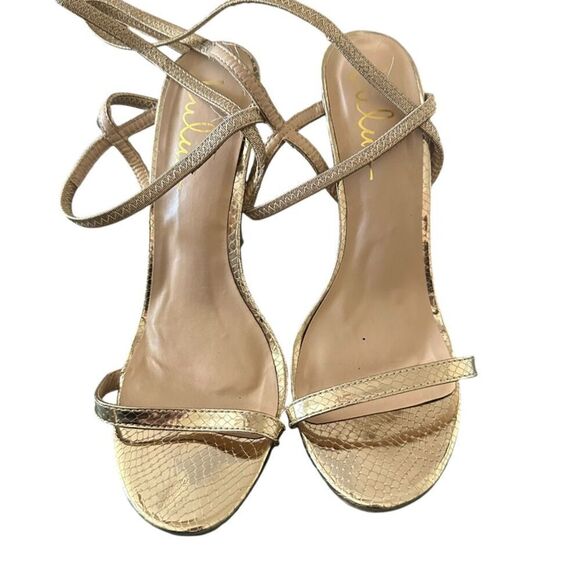 Lulu’s Adelle Light Gold Snake Embossed Ankle Strap Heels Women's 9 Gold - Picture 2 of 12